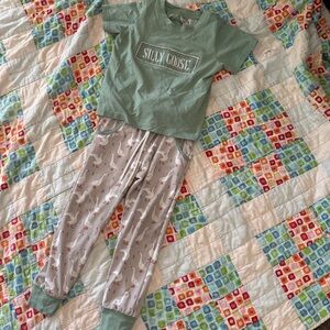 Kids Smocked Silly Goose Jogger Set in Sage Green